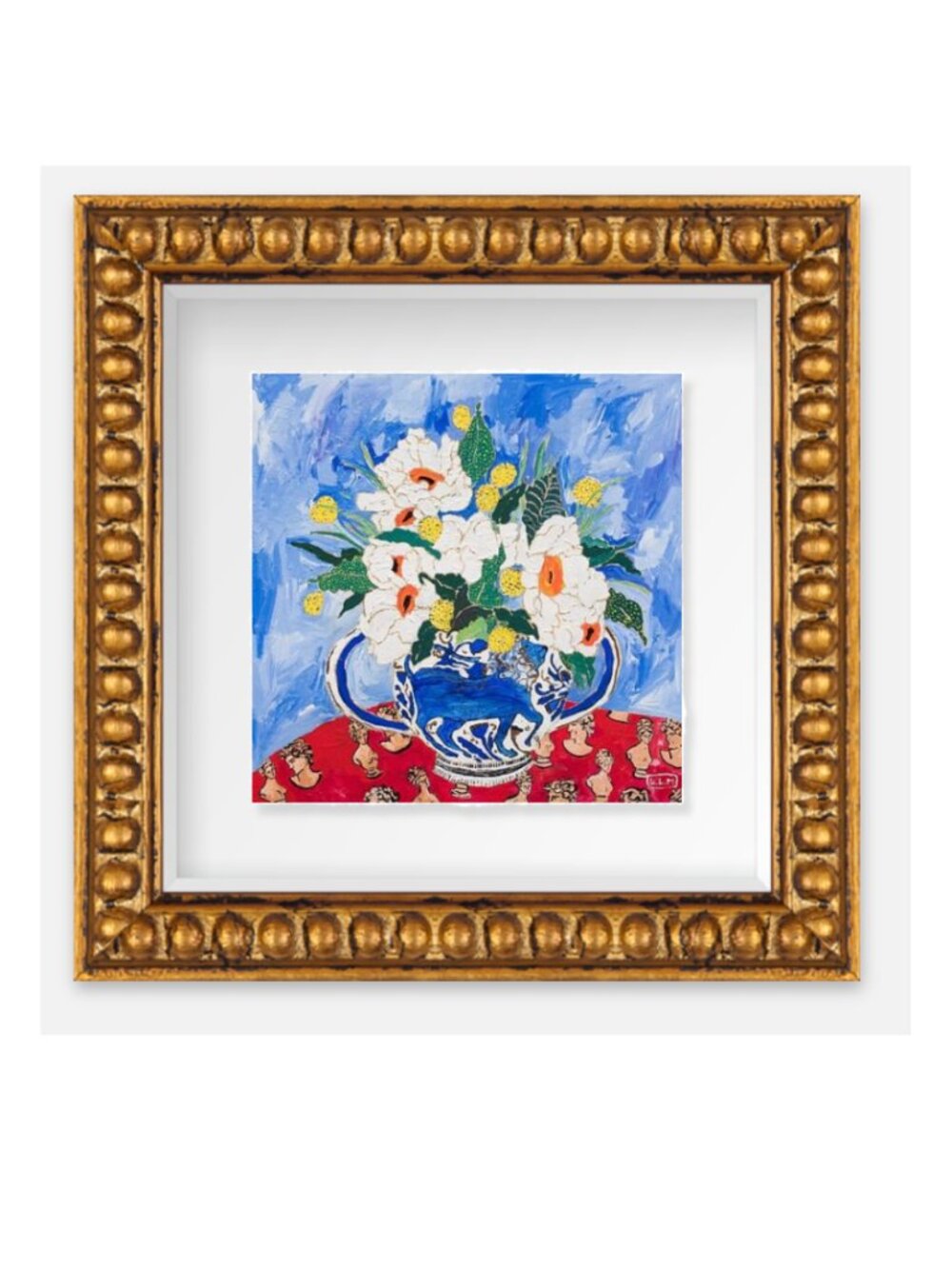 New Poppies in Urn Professionally Framed Float Mount Deckled Edge Fine Art Print